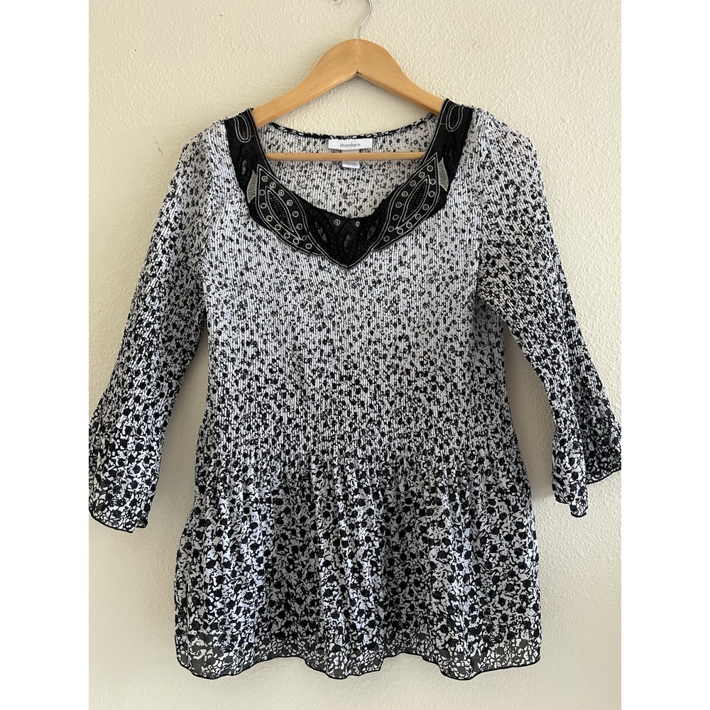 Dressbarn Beaded Neckline Top Bell Sleeve Sz.L (smaller) Whimsigoth Feminine